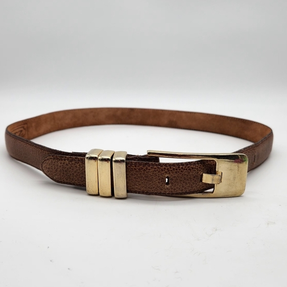 The Ritz Genuine Leather Brown Pebble Women's Small Belt Goldtone Buckle. - Picture 2 of 8